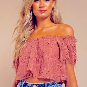 Lace cami off shoulder, large lightly lined, pink